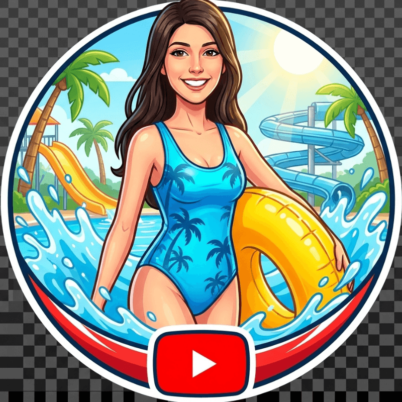 Waterpark Tours creator holding a yellow swim ring at a waterpark